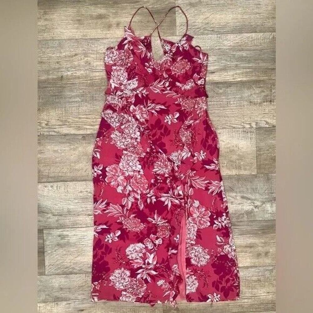 Zara NWT Pink Floral Strappy V Neck Side Slit Midi Slip Dress L XL - Picture 16 of 16